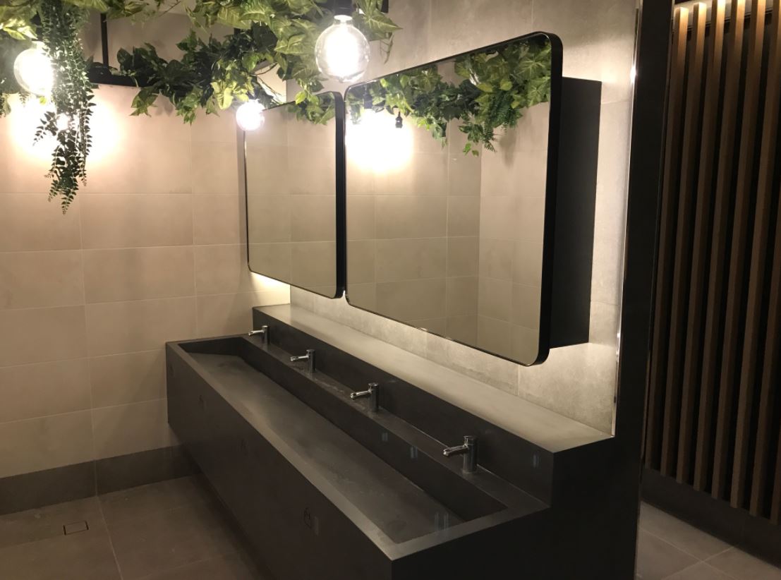 bathroom in building with beautiful plants and downlights